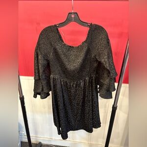 Black Leopard Print Dress with Bell Sleeves